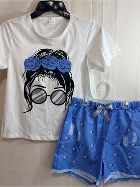 Girls 2-Piece Girl w/Sunglasses T-Shirt w/Screen Printed Shorts